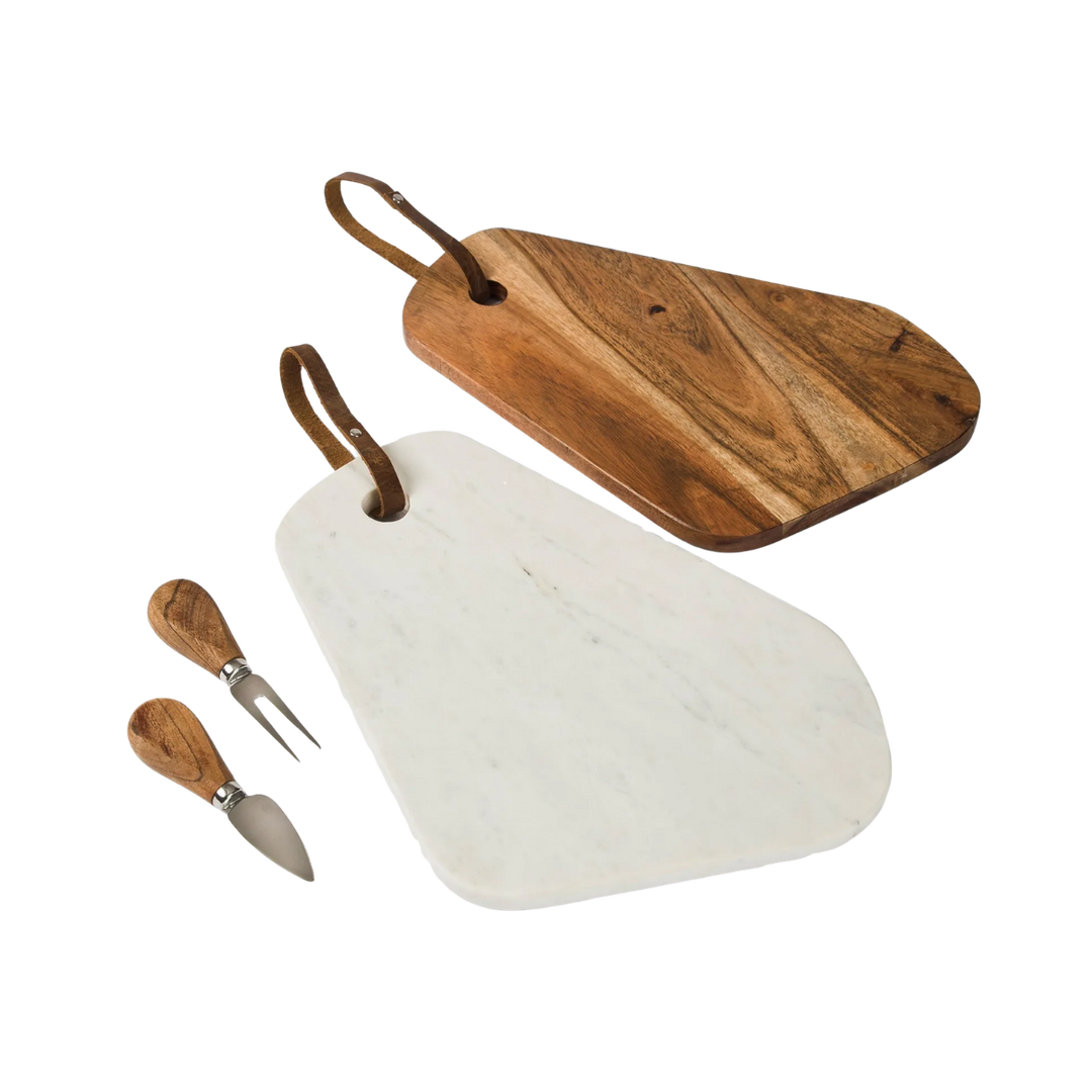 Marble &amp; Acacia Cutting Board Set