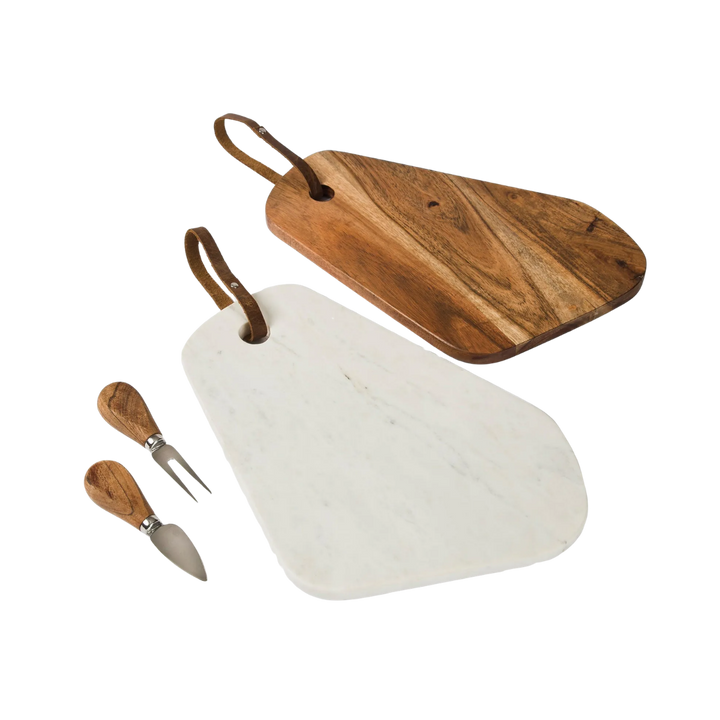 Marble &amp; Acacia Cutting Board Set