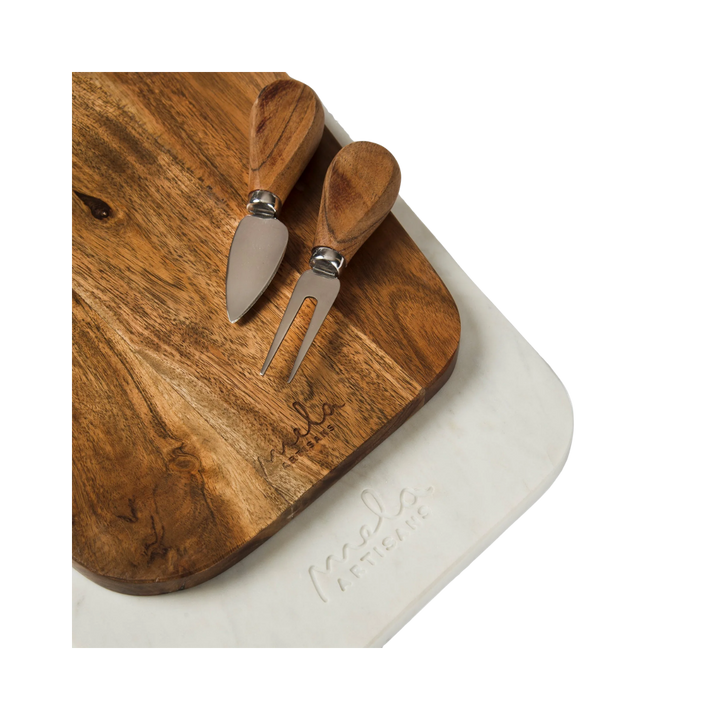 Marble &amp; Acacia Cutting Board Set