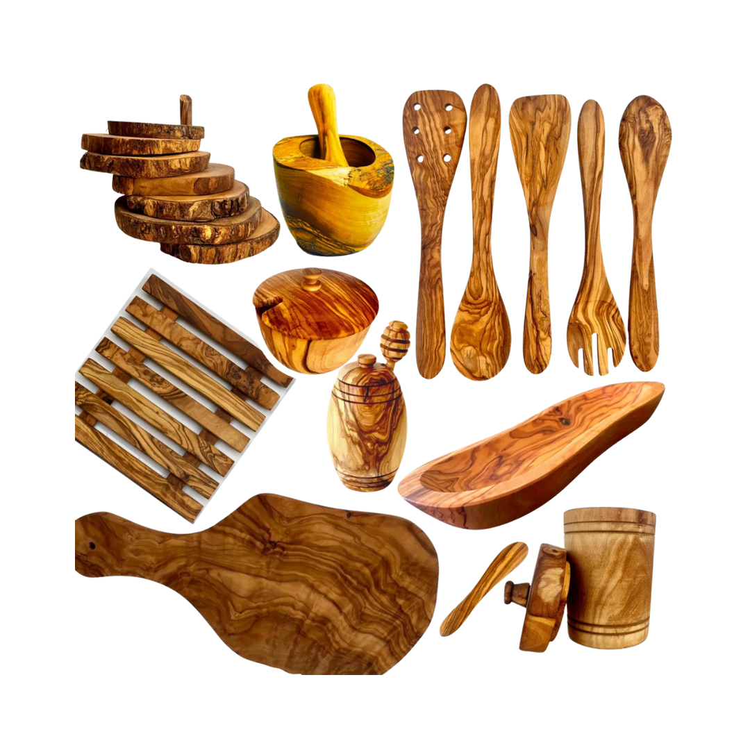 25 Piece Mediterranean Olive Wood Kitchen Set