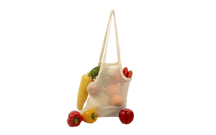 Organic Cotton Mesh Panel Market Tote Bag
