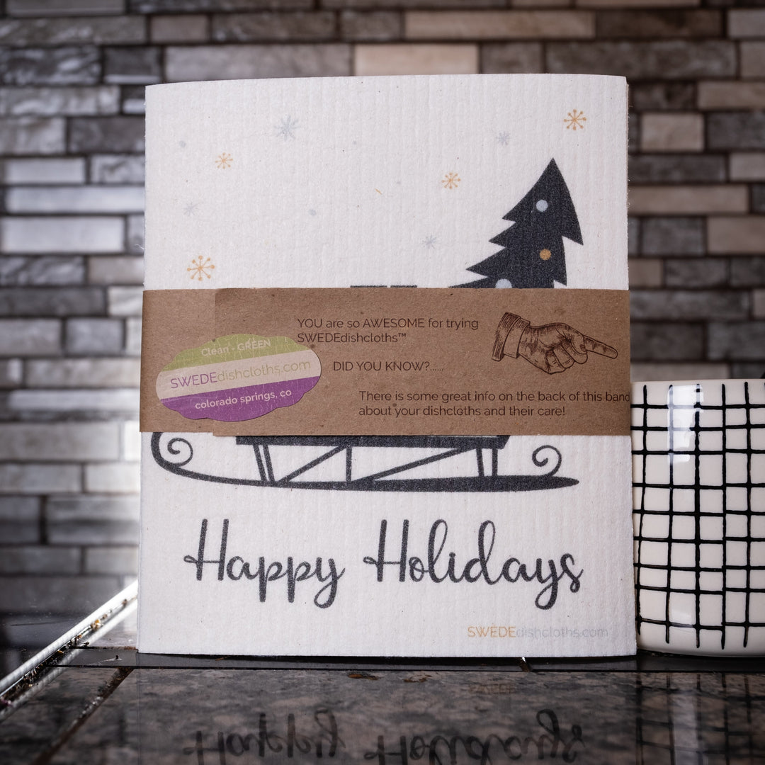 Compostable Wood Pulp Dishcloths, Christmas Sleigh, 3 Ct.