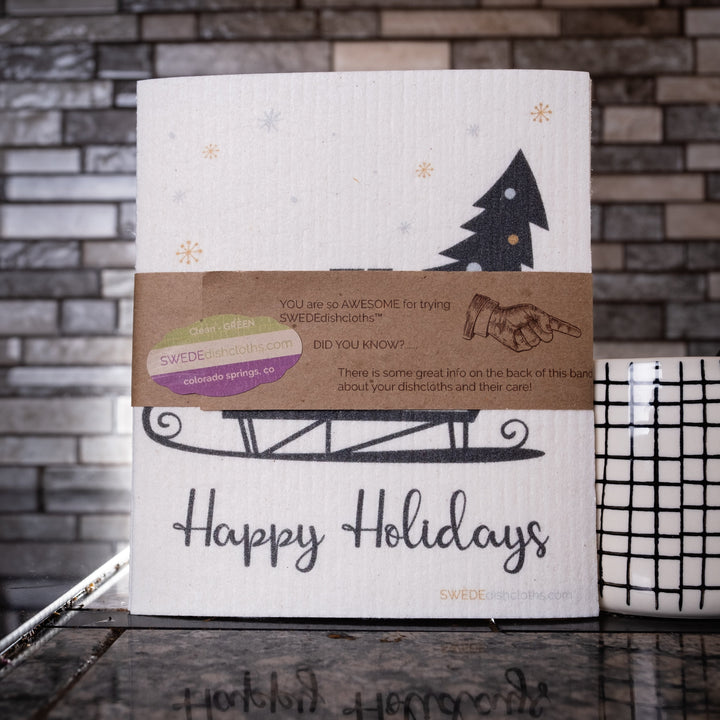 Compostable Wood Pulp Dishcloths, Christmas Sleigh, 3 Ct.