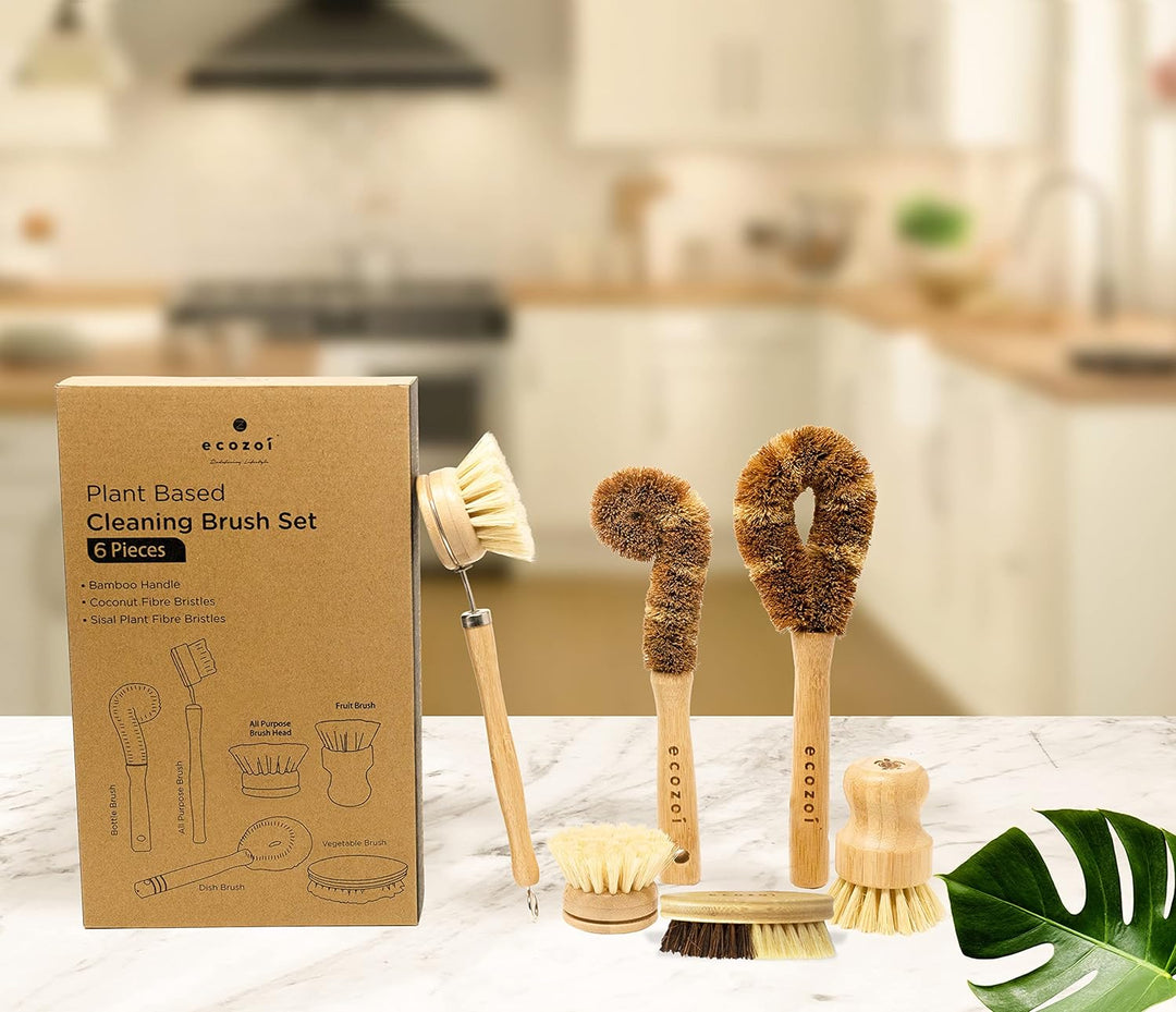 Biodegradable Bamboo Kitchen Brush Set, 6 Ct.