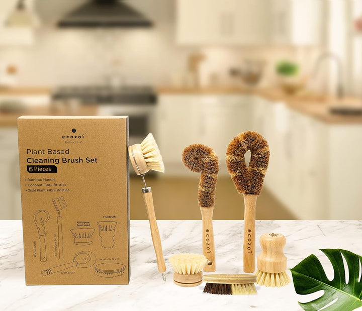 Biodegradable Bamboo Kitchen Brush Set, 6 Ct.