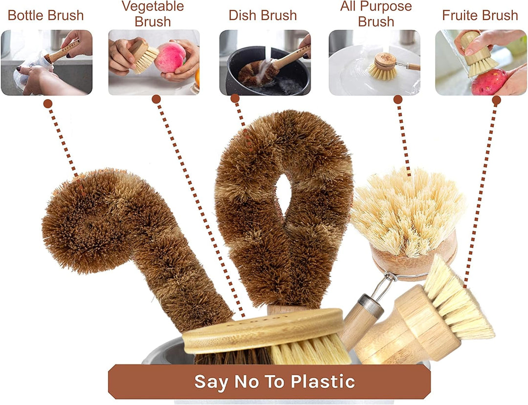 Biodegradable Bamboo Kitchen Brush Set, 6 Ct.
