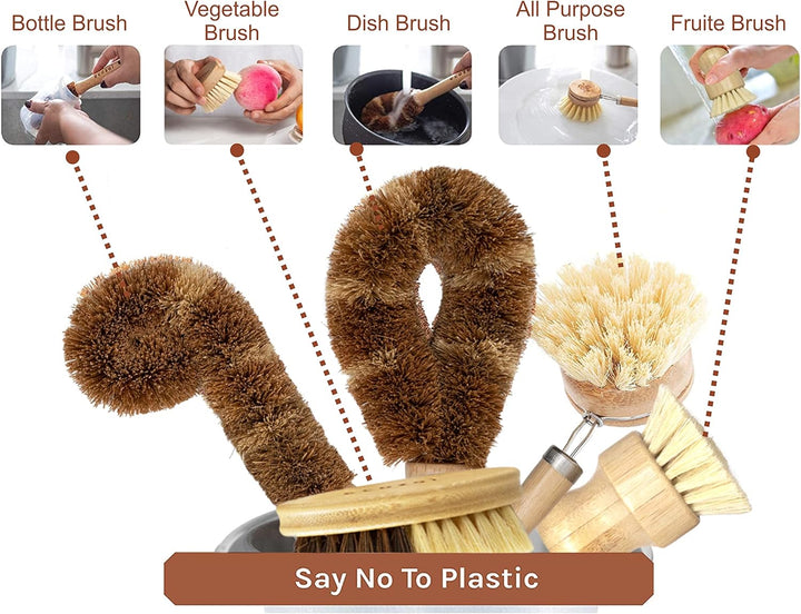 Biodegradable Bamboo Kitchen Brush Set, 6 Ct.