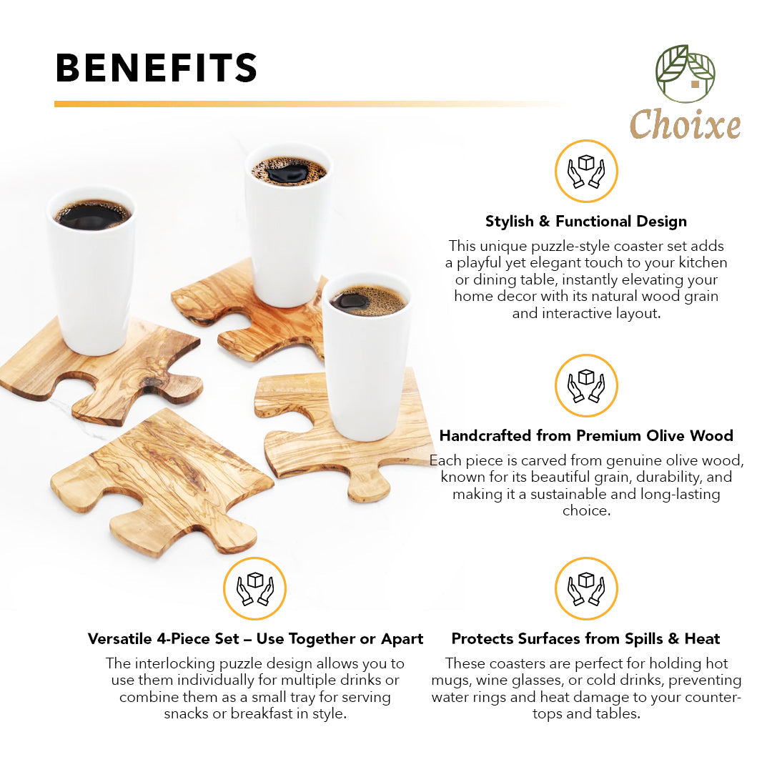 Handcrafted Olive Wood Puzzle Coaster Set, 4 Ct.
