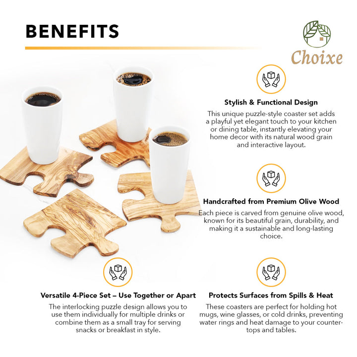 Handcrafted Olive Wood Puzzle Coaster Set, 4 Ct.
