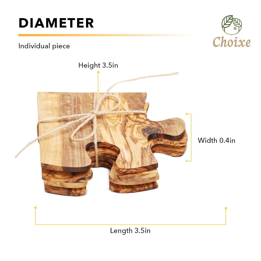 Handcrafted Olive Wood Puzzle Coaster Set, 4 Ct.