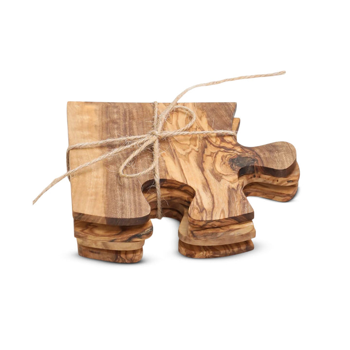 Handcrafted Olive Wood Puzzle Coaster Set, 4 Ct.