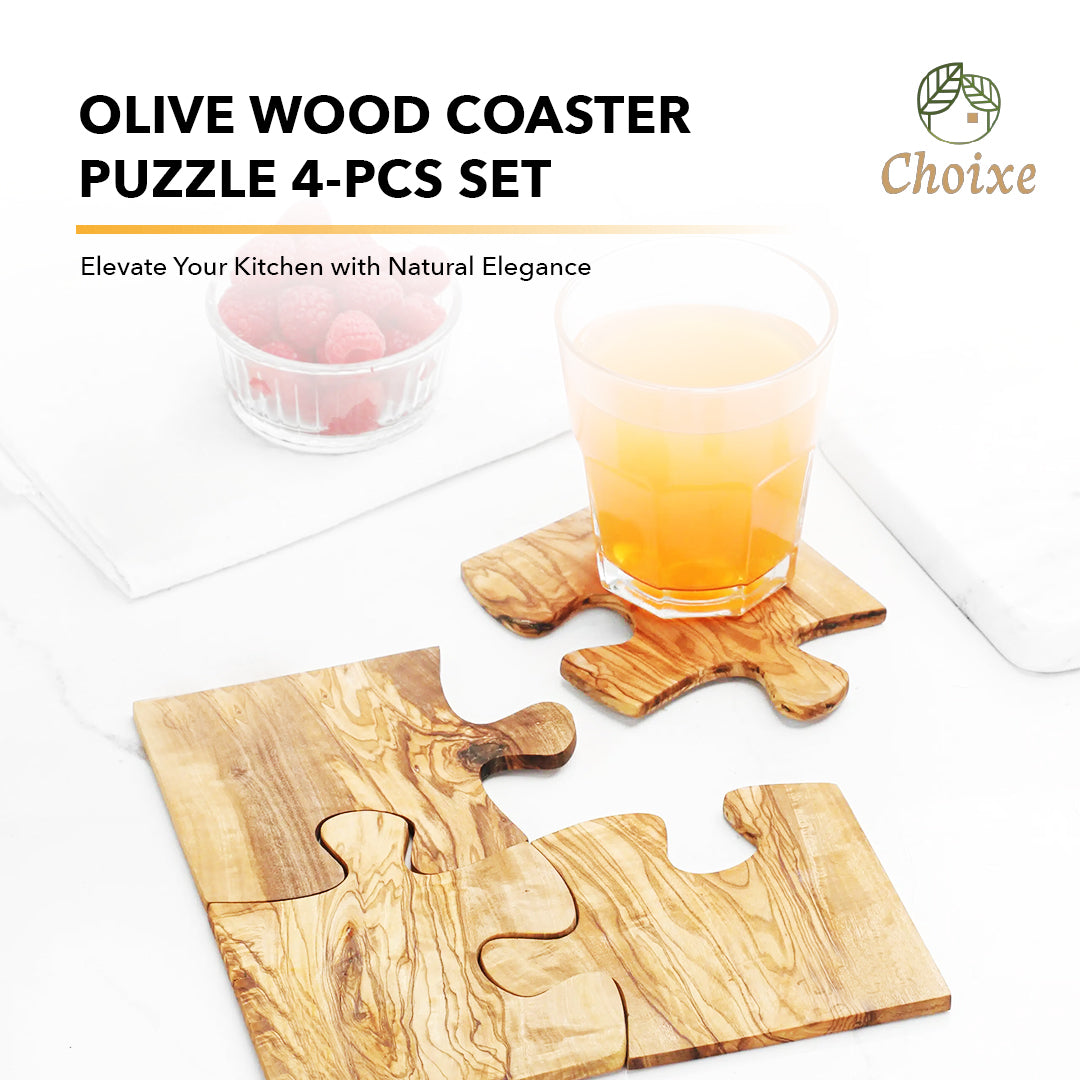 Handcrafted Olive Wood Puzzle Coaster Set, 4 Ct.