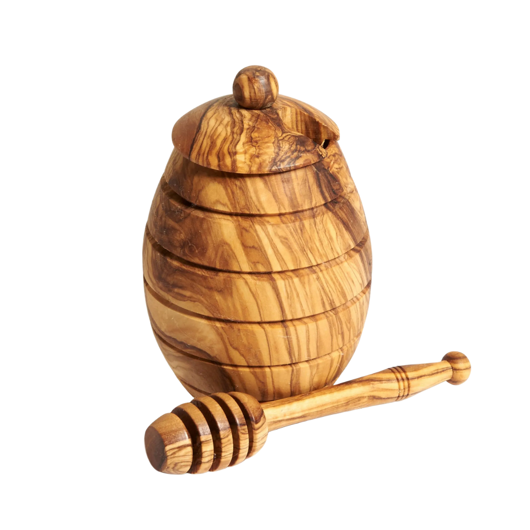 Olive Wood Honey Jar With Dipper