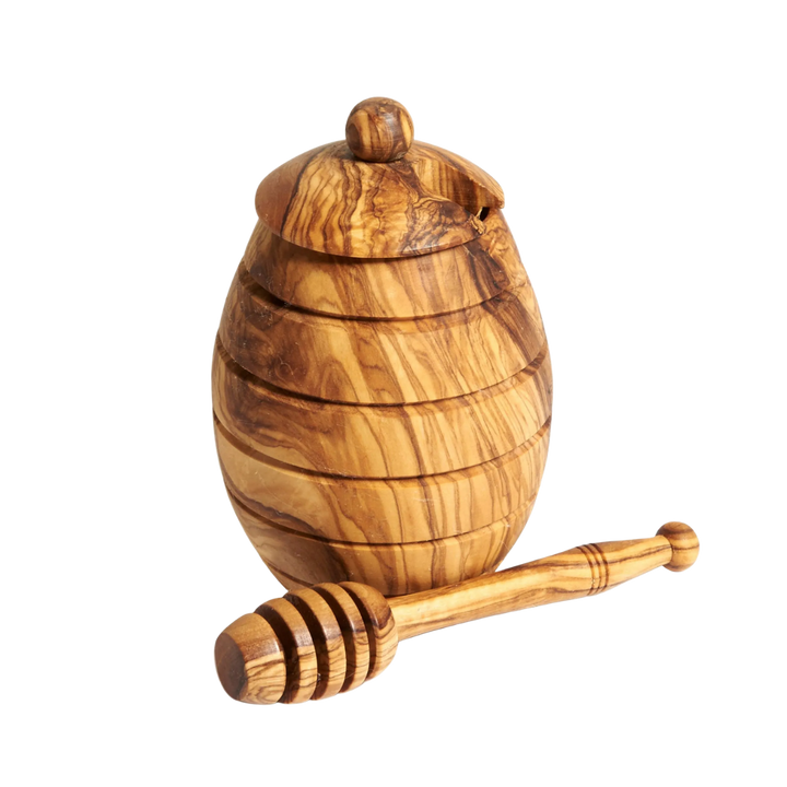 Olive Wood Honey Jar With Dipper