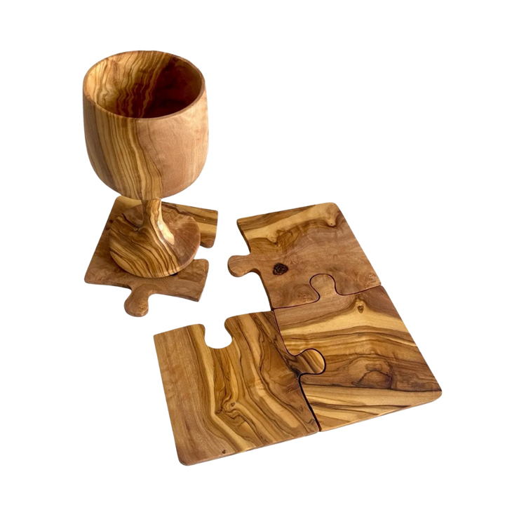 Olive Wood Puzzle Coaster Set
