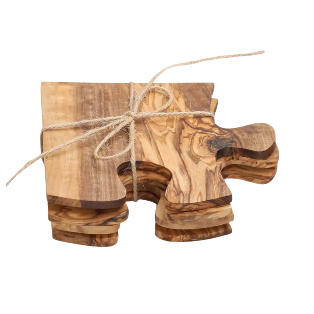 Olive Wood Puzzle Coaster Set