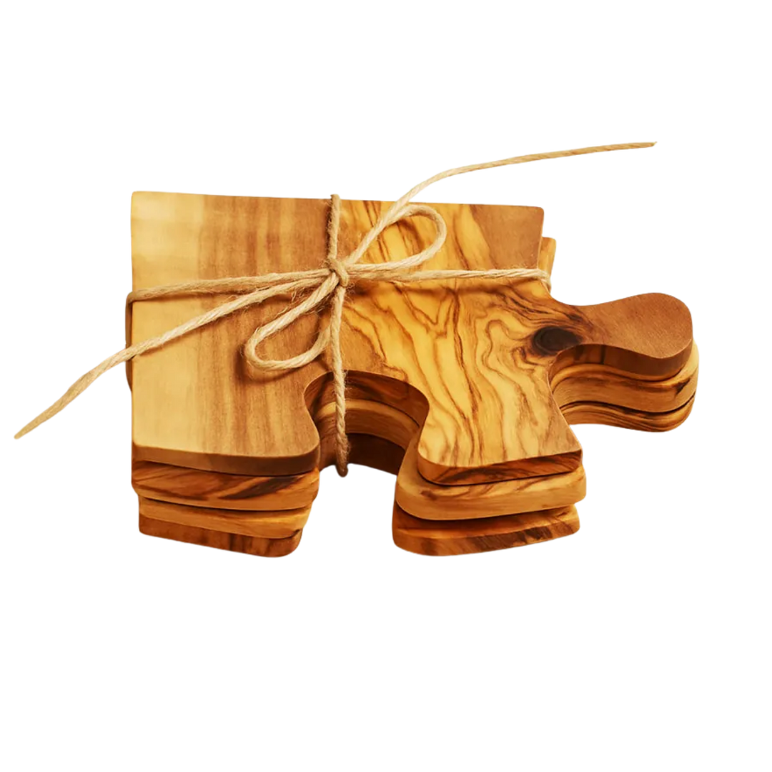 Olive Wood Puzzle Coaster Set