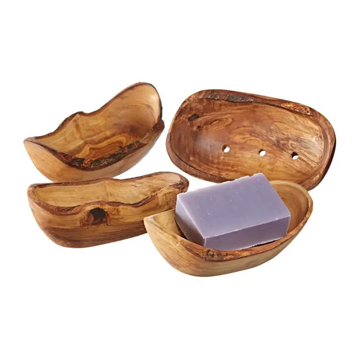 Handcrafted Olive Wood Soap Dish with Drainage, 5" x 3"