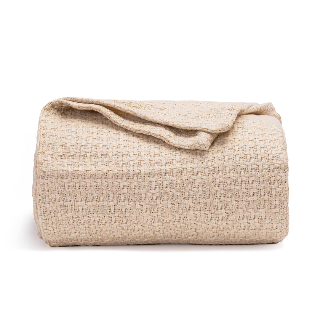 Organic Cotton Basket Weave Throw Blanket, Ivory