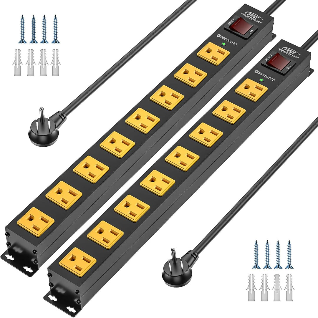 Heavy-Duty Recycled Aluminum Surge Protector, 8-Outlet, 6 Ft., 2 Ct.