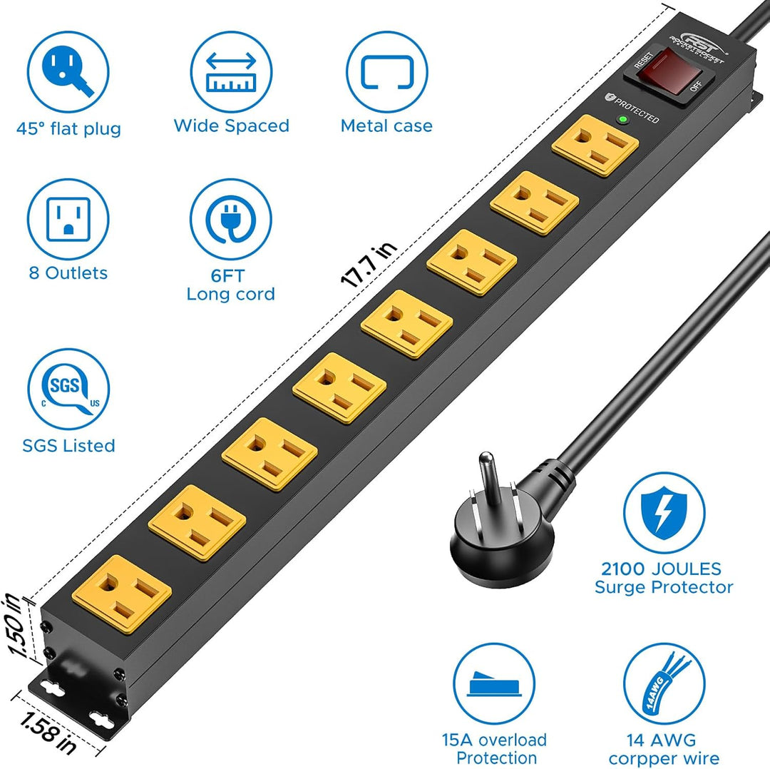 Heavy-Duty Recycled Aluminum Surge Protector, 8-Outlet, 6 Ft., 2 Ct.