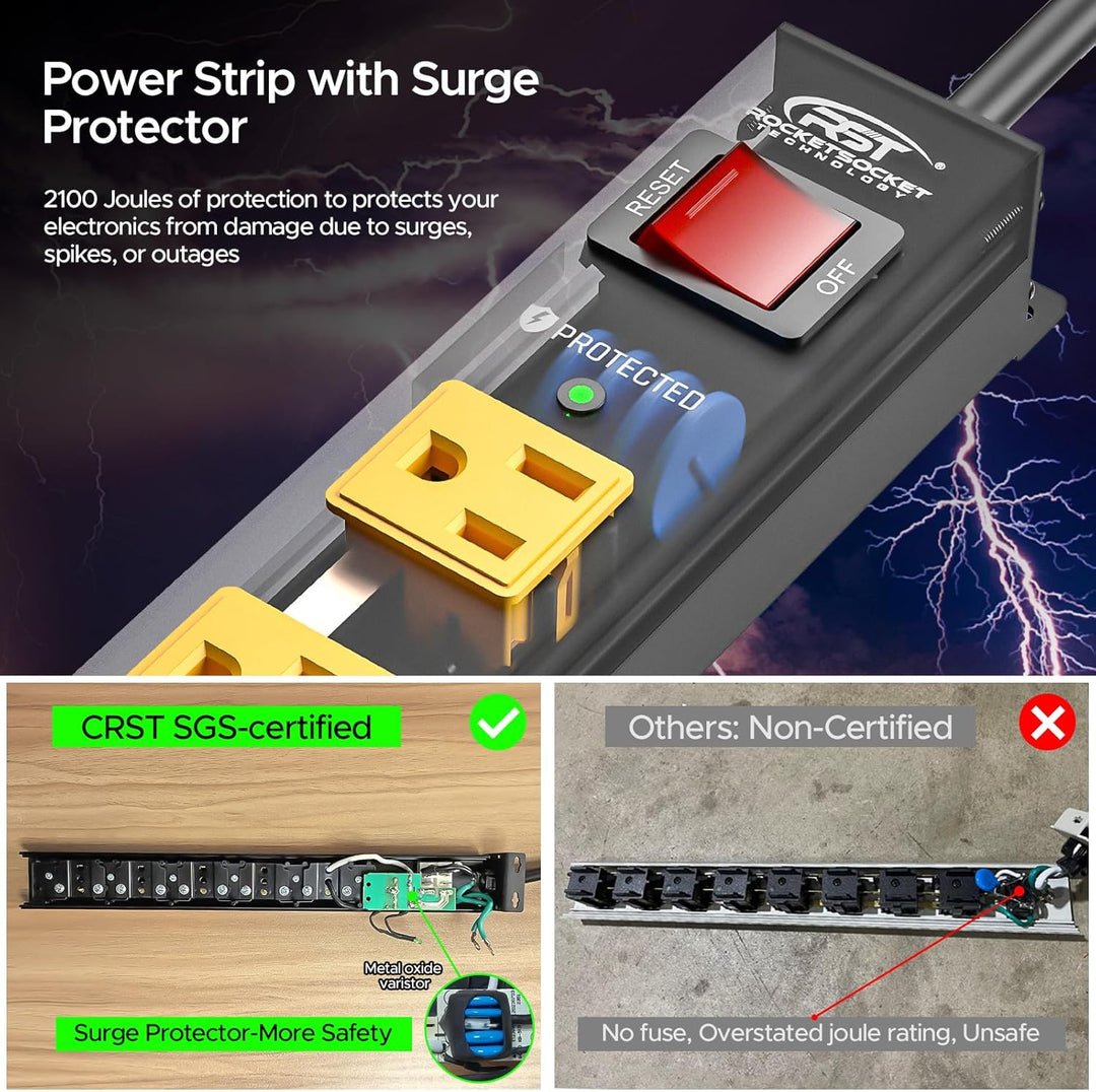 Heavy-Duty Recycled Aluminum Surge Protector, 8-Outlet, 6 Ft., 2 Ct.