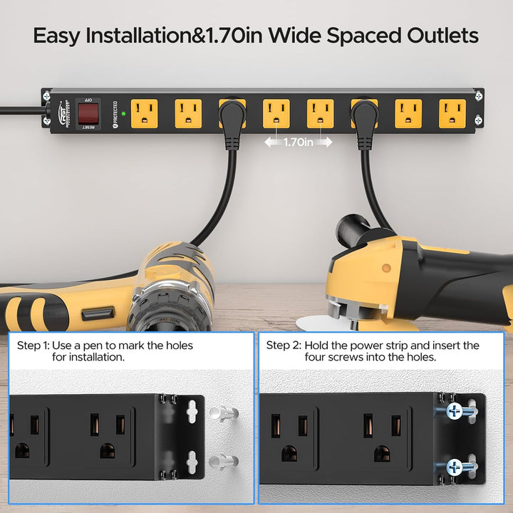 Heavy-Duty Recycled Aluminum Surge Protector, 8-Outlet, 6 Ft., 2 Ct.