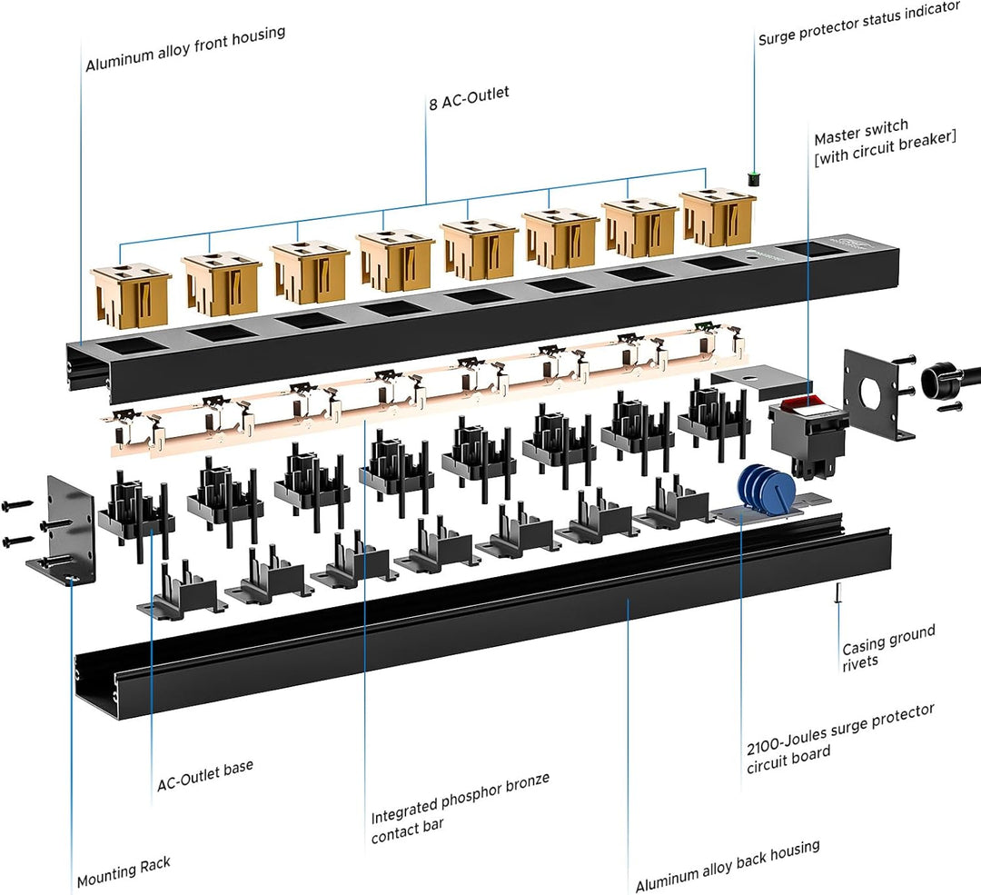 Heavy-Duty Recycled Aluminum Surge Protector, 8-Outlet, 6 Ft., 2 Ct.