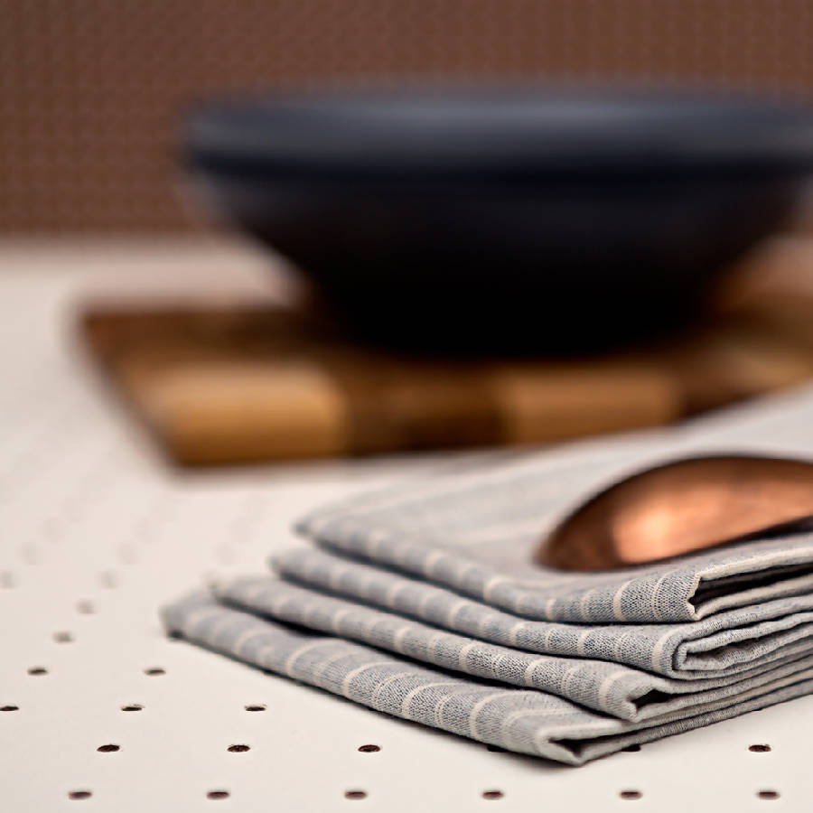 Upcycled Cotton Cloth Table Napkins, Striped Grey, 4 Ct.