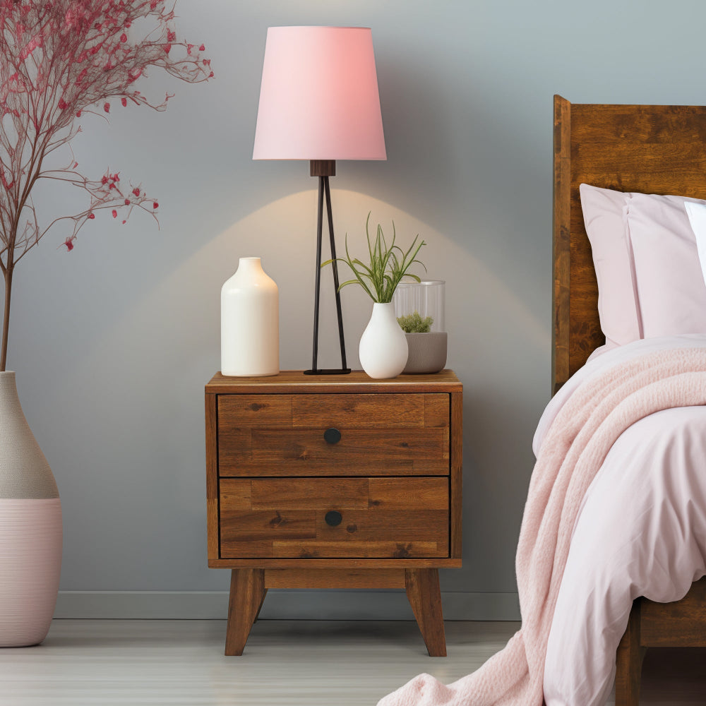 Solid Acacia Wood 2-Drawer Bedroom Nightstand