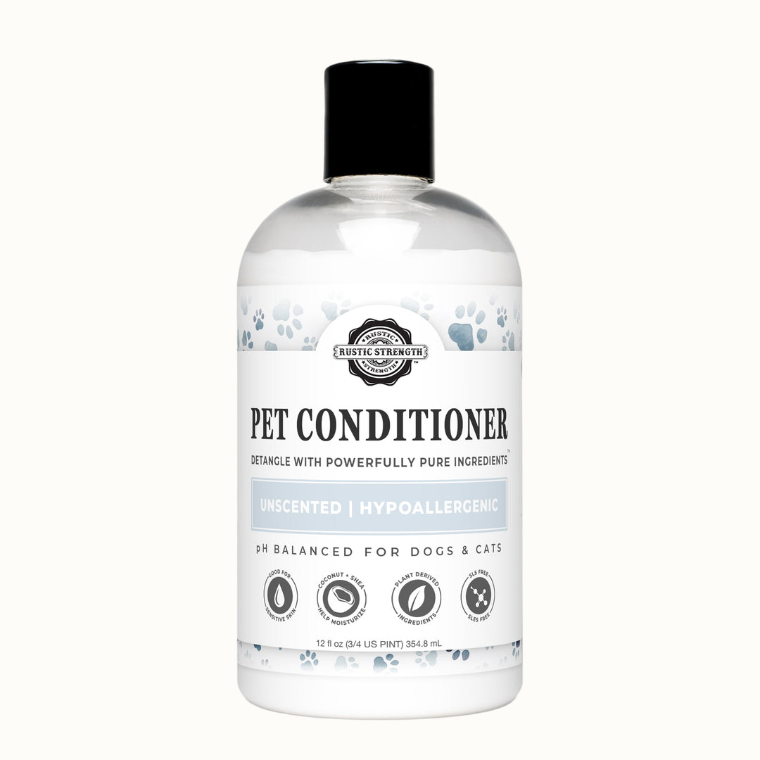 Bottle of pet conditioner on a white background
