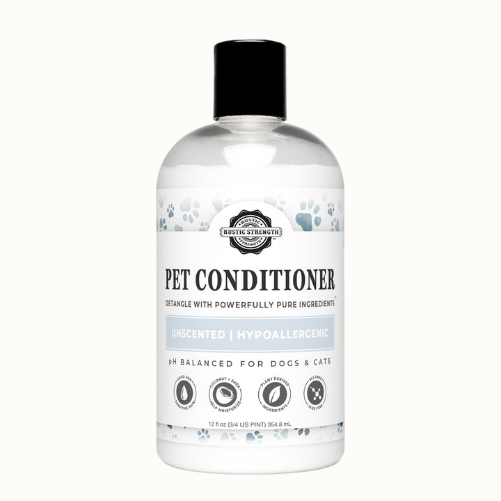 Bottle of pet conditioner on a white background