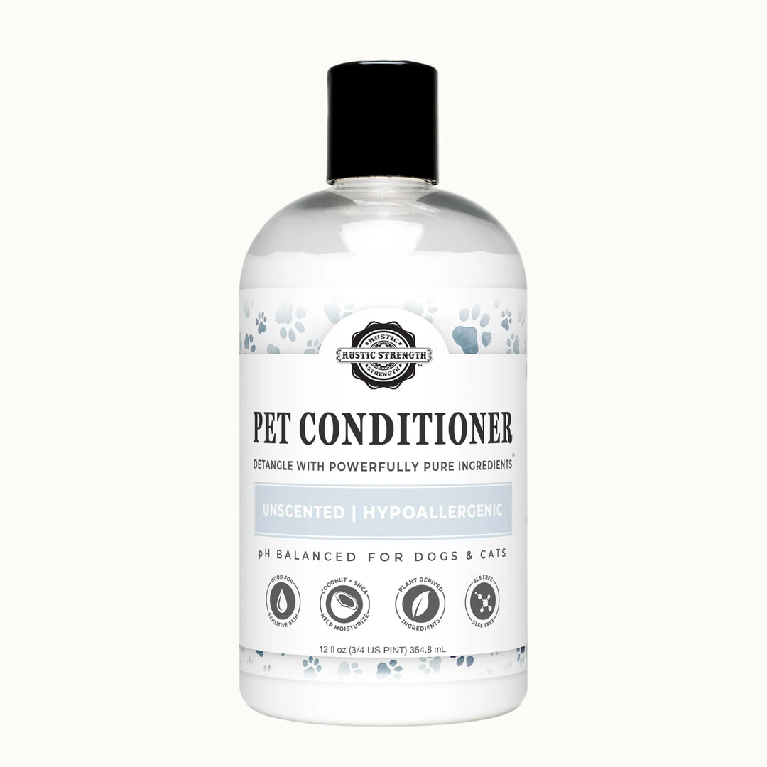 Bottle of pet conditioner on a white background