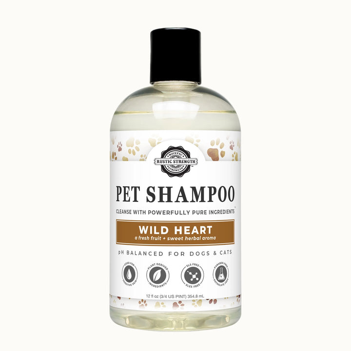 Bottle of pet shampoo with a label on a gray background
