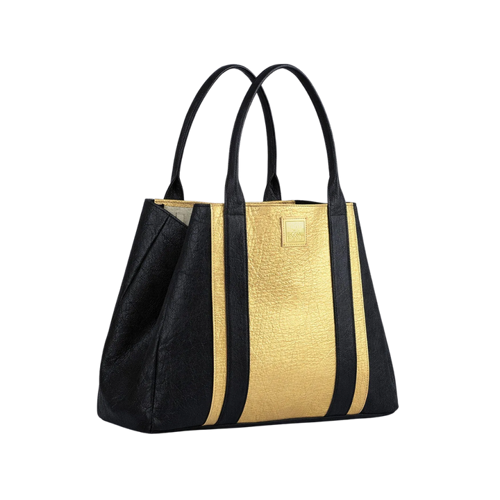 Pinatex Tote Bag Black &amp; Gold