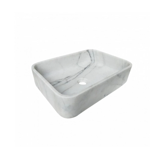 Handcrafted White Calacatta Marble Vessel Sink, 12" x 18"
