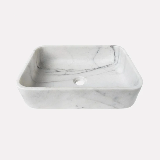 Handcrafted White Calacatta Marble Vessel Sink, 12" x 18"