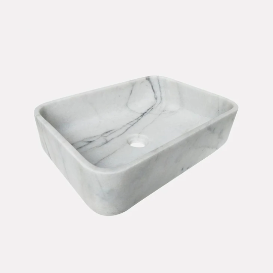 Handcrafted White Calacatta Marble Vessel Sink, 12" x 18"