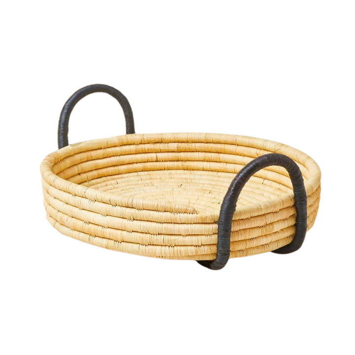 Raffia Tray Black Contrast Handles