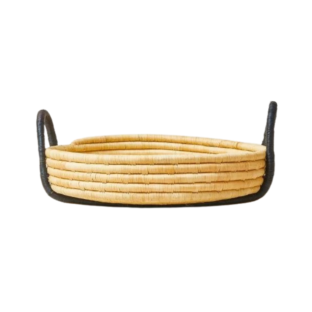 Raffia Tray Black Contrast Handles