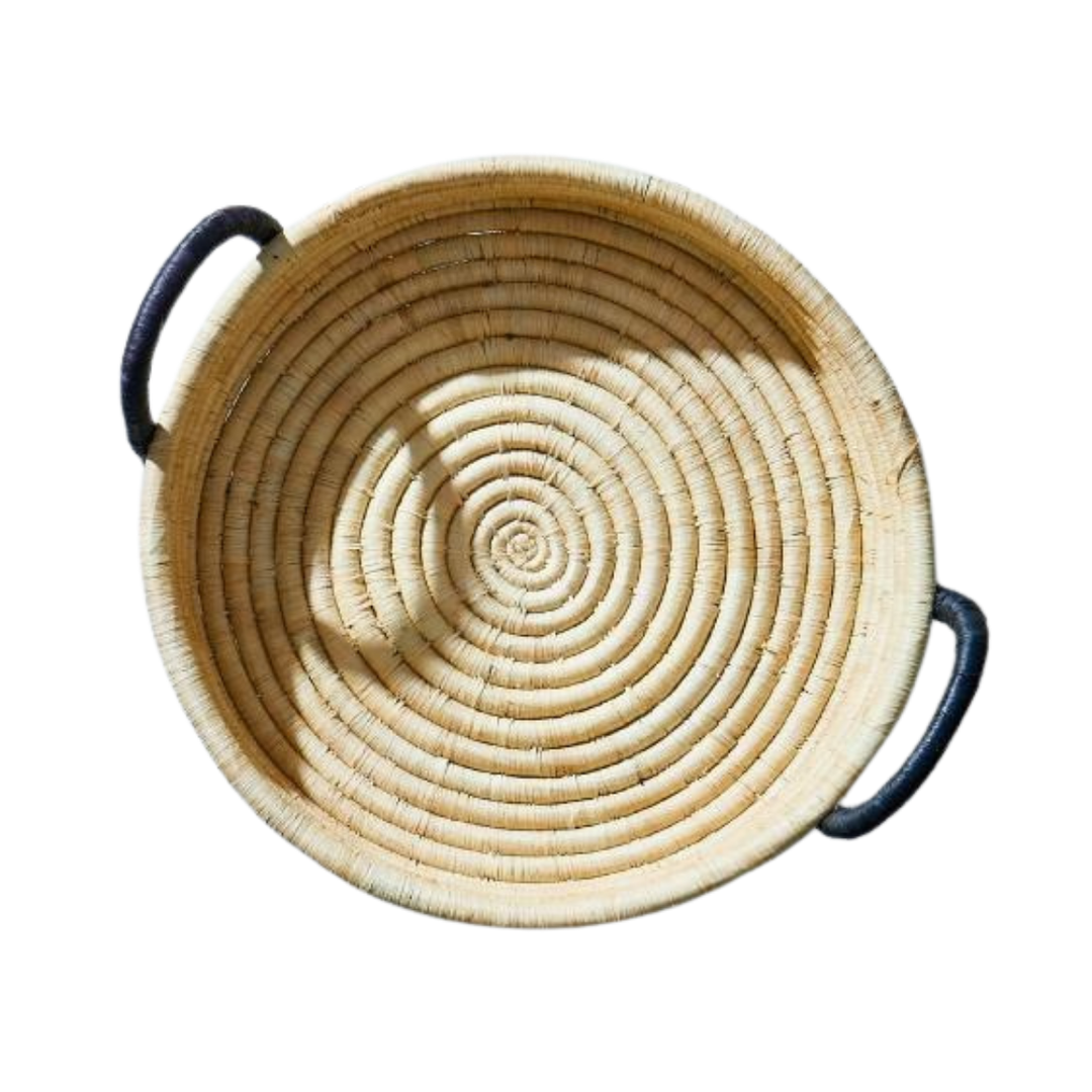 Raffia Tray Black Contrast Handles