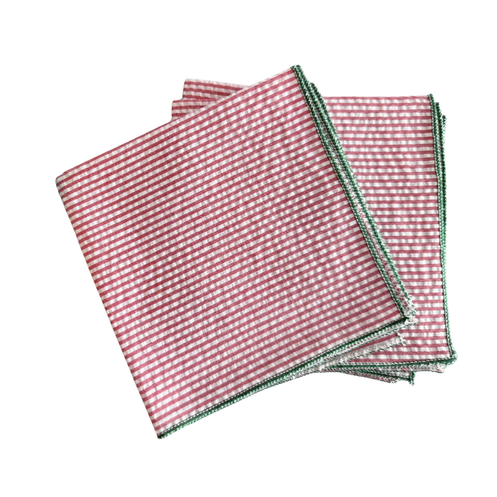 Red Seersucker Holiday Napkin Set