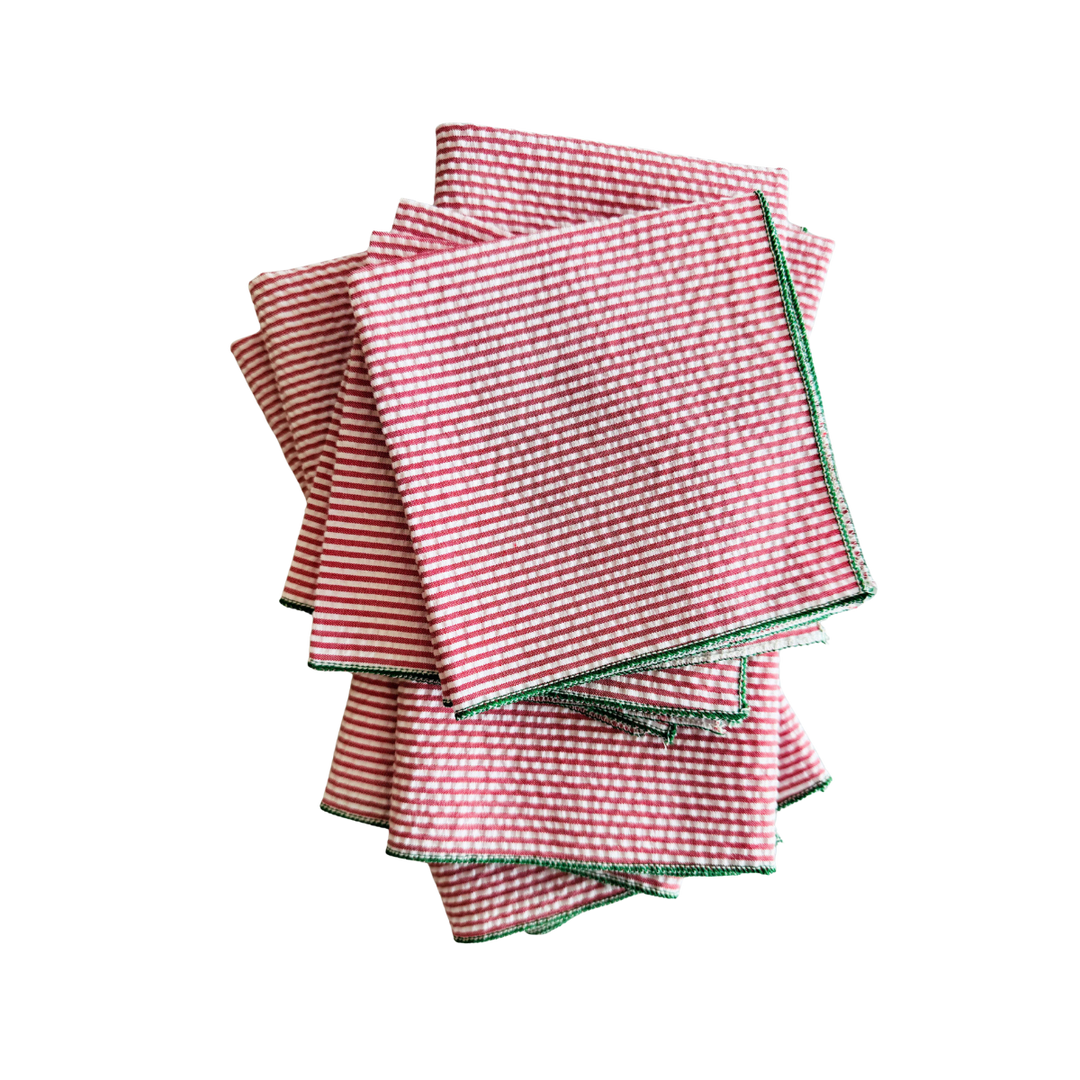 Red Seersucker Holiday Napkin Set