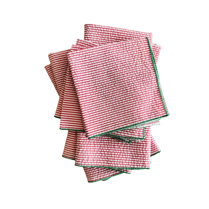 Red Seersucker Holiday Napkin Set