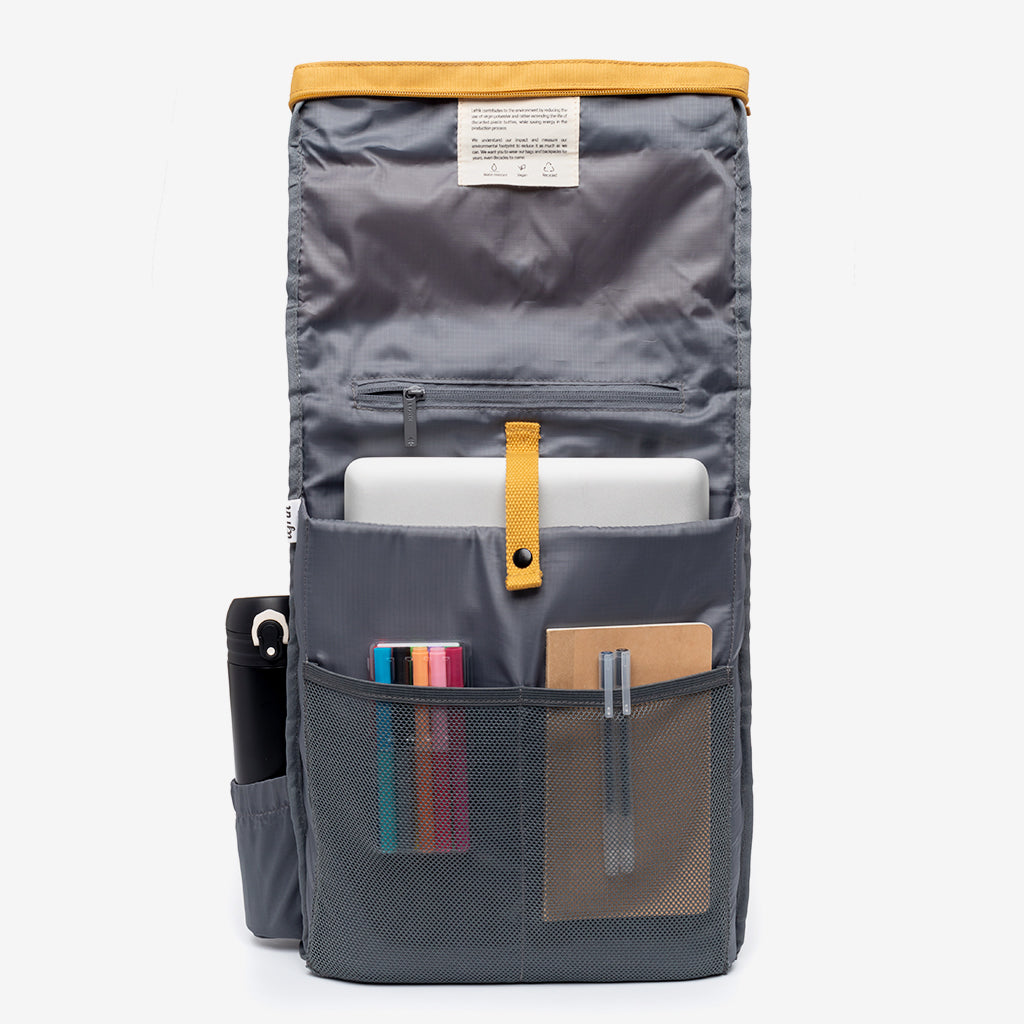 Recycled RPET Roll-Top Backpack, Mustard