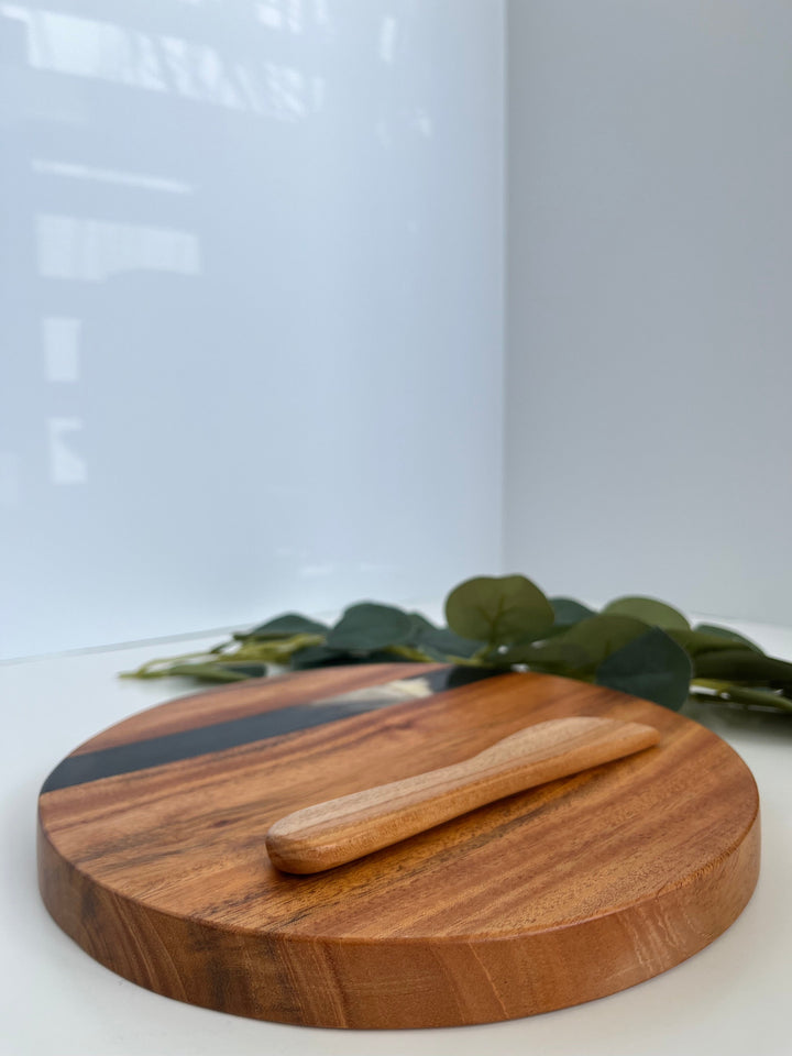 Upcycled Horn Inlay Wood Cutting Board, 9"