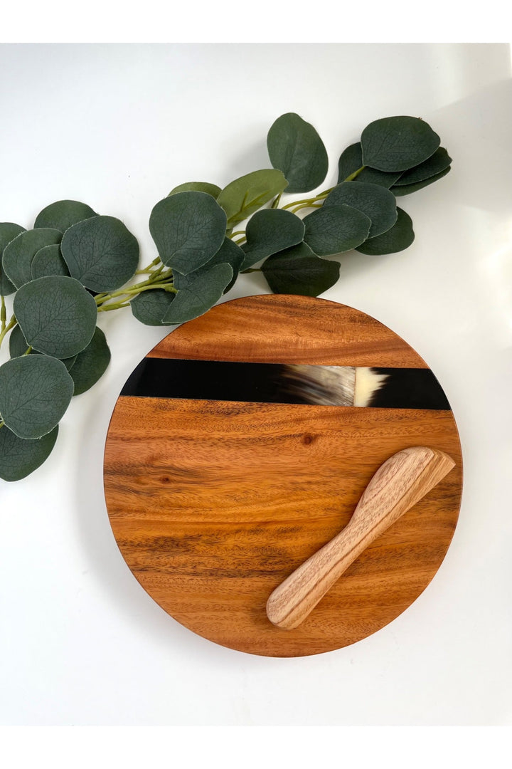Upcycled Horn Inlay Wood Cutting Board, 9"