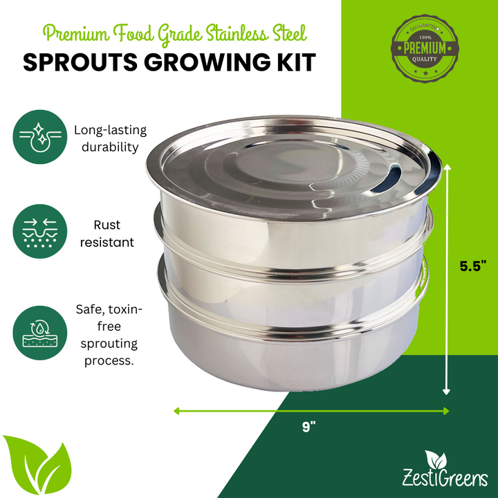 Food-Grade Stainless Steel Stackable 3-Tier Sprouting Kit