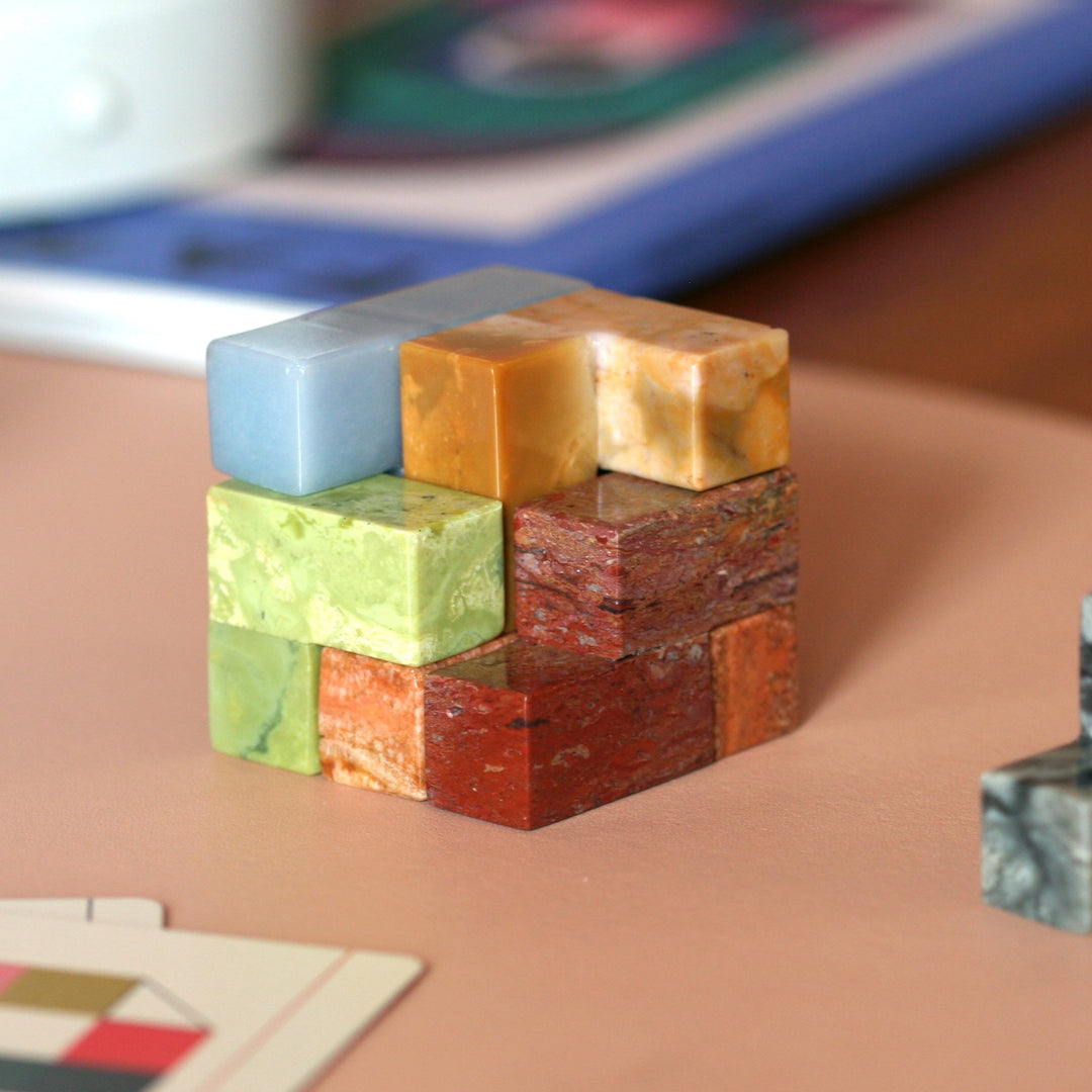 Handcrafted Gemstone Soma Cube Stress-Relief Puzzle