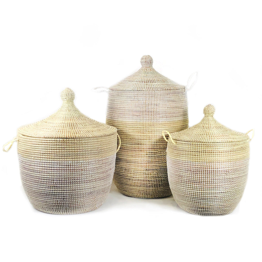 Handcrafted Two-Tone Millet Grass Storage Basket, 23"